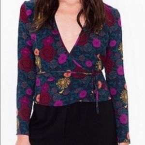 American Apparel Wrap Shirt Floral Long Sleeve NWT